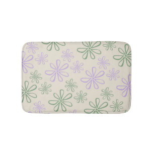 Retro Vintage Green Purple Small Flower Pattern Bath Mat