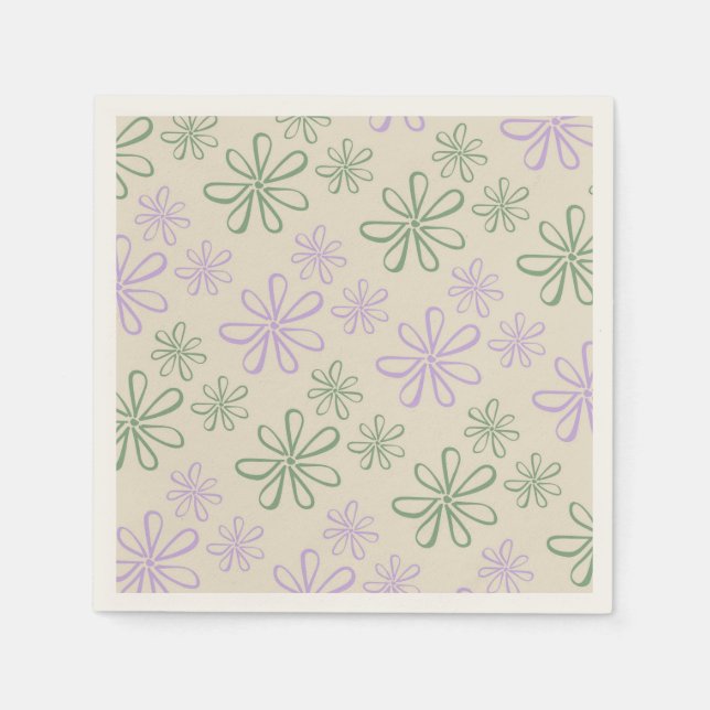 Retro Vintage Green Purple Small Flower Pattern Napkin (Front)