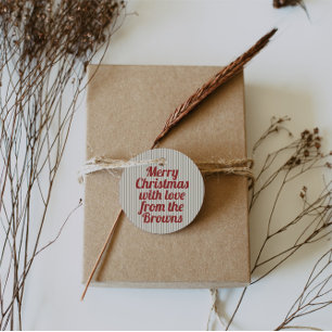 Retro Vintage Green Stripes Red Merry Christmas Favour Tags