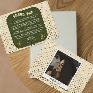 Retro Vintage Green Yellow Beige Graduate Photo Thank You Card