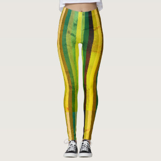 Retro Vintage Green Yellow Stripes - 70s Grunge Leggings