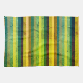 Retro Vintage Green Yellow Stripes - 70s Grunge Tea Towel