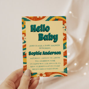 Retro Vintage Groovy Floral Hello Baby Shower    Invitation