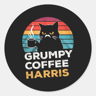 Retro Vintage Grumpy Coffee Harris Classic Round Sticker