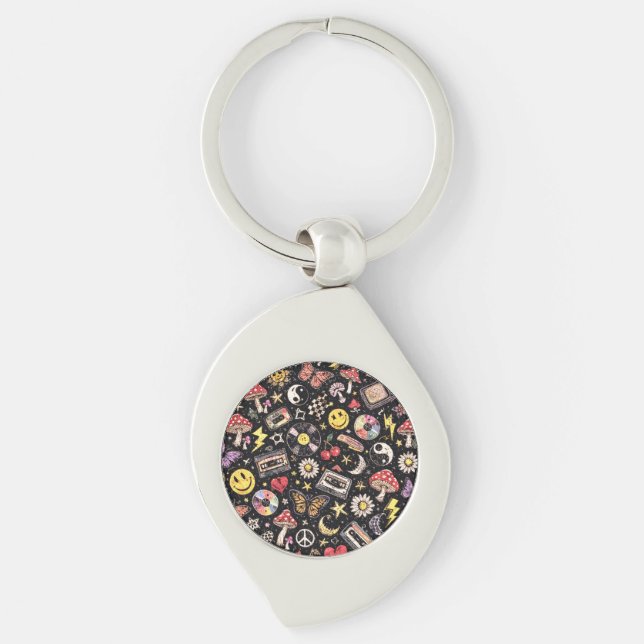 Retro Vintage Grunge Sunshine Bliss Key Ring (Front)
