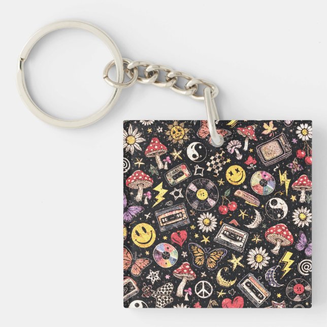 Retro Vintage Grunge Sunshine Bliss Key Ring (Front)