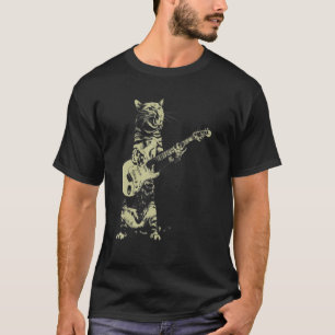 Retro Vintage Guitar Cat Rock Kitty On An Electri T-Shirt