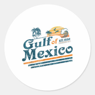 Retro Vintage Gulf Of Mexico 1550 American Flag Gu Classic Round Sticker