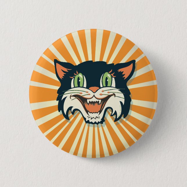 Retro Vintage Halloween Cat 6 Cm Round Badge (Front)