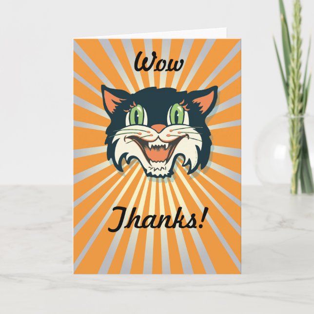 Retro Vintage Halloween Cat Card (Front)