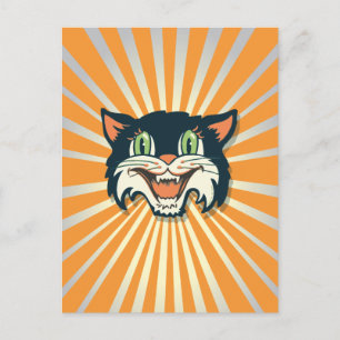 Retro Vintage Halloween Cat Postcard