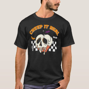 Retro Vintage Halloween Creep it Real Skull Ghost  T-Shirt