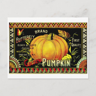 Retro Vintage Halloween Golden Pumpkin Postcard