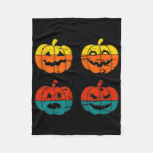 Retro Vintage Halloween Jack O Lantern Pumpkin Fleece Blanket