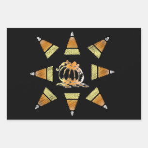 Retro Vintage Halloween Pattern Candy Corn Wrapping Paper Sheet
