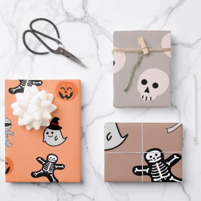 Retro Vintage Halloween Pattern Pumpkin Wrapping Paper Sheet (Front)