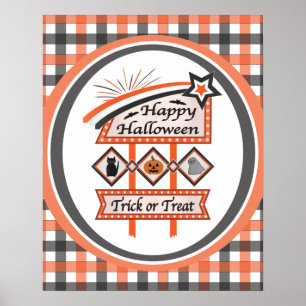 Retro Vintage Halloween Sign –Trick or Treat Plaid