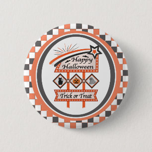 Retro Vintage Halloween Sign –Trick or Treat Plaid 6 Cm Round Badge