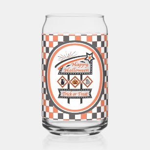 Retro Vintage Halloween Sign –Trick or Treat Plaid Can Glass