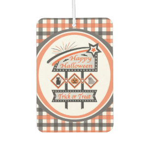 Retro Vintage Halloween Sign –Trick or Treat Plaid Car Air Freshener