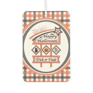 Retro Vintage Halloween Sign –Trick or Treat Plaid Car Air Freshener