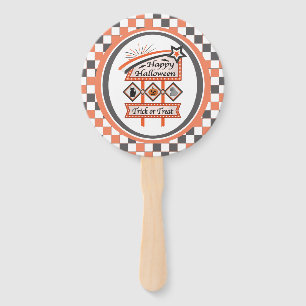 Retro Vintage Halloween Sign –Trick or Treat Plaid Hand Fan