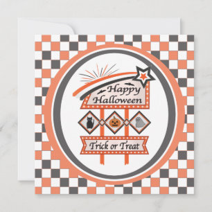 Retro Vintage Halloween Sign –Trick or Treat Plaid Invitation