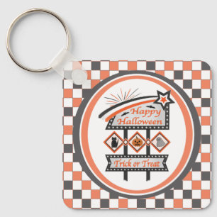 Retro Vintage Halloween Sign –Trick or Treat Plaid Key Ring