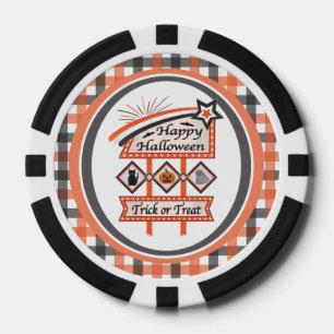 Retro Vintage Halloween Sign –Trick or Treat Plaid Poker Chips