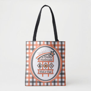Retro Vintage Halloween Sign –Trick or Treat Plaid Tote Bag