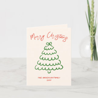 Retro Vintage Hand Drawn Bow Tree Unique Christmas Holiday Card