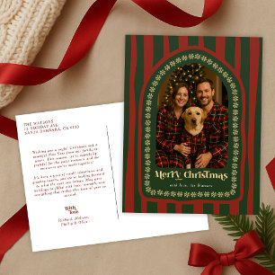 Retro Vintage Hand Drawn Red Green Arch Photo Holiday Postcard