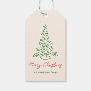 Retro Vintage Hand Drawn Unique Tree Christmas    Gift Tags