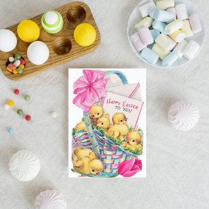 retro vintage Happy Easter chicks add sentiment Holiday Card