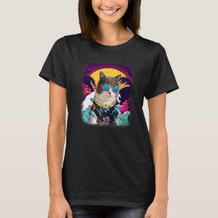 Retro Vintage Hawaii Cat Fan Tropical Summer Vaca T-Shirt