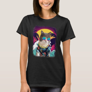Retro Vintage Hawaii Cat Fan Tropical Summer Vaca T-Shirt