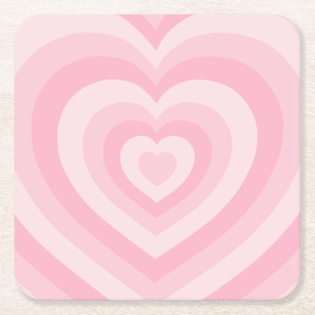 Retro Vintage Hearts Baby Pink Square Paper Coaster (Front)