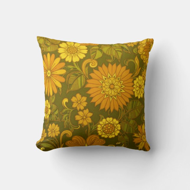 Retro Vintage hippy floral pattern Throw Pillow (Front)