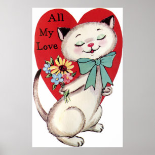 Retro vintage Holiday cat Valentine poster