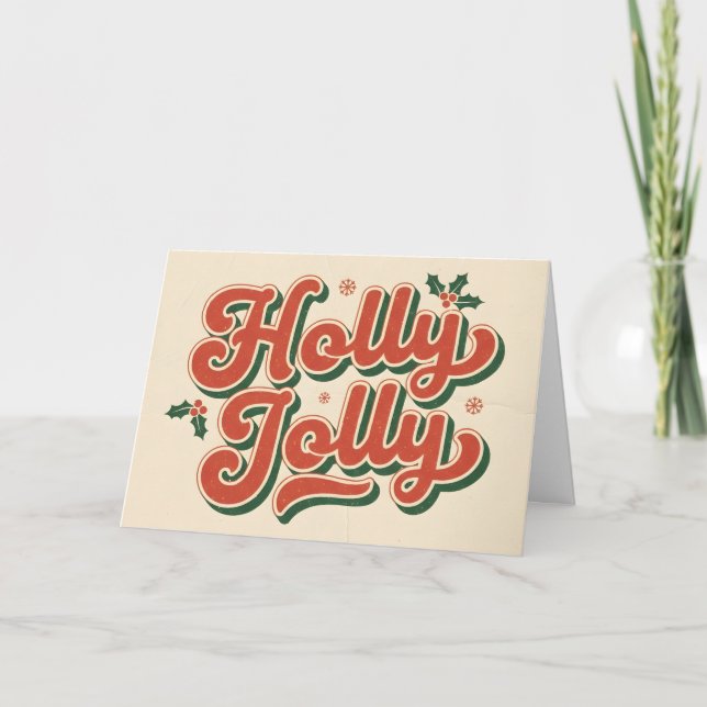 Retro Vintage Holly Jolly Christmas Holiday Card (Front)