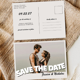 Retro Vintage Horizontal Wedding Photo Save The Date