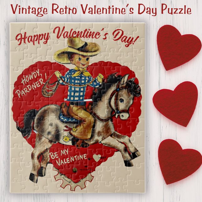 Retro Vintage Howdy Pardner Valentine's Day Jigsaw Puzzle (Retro Vintage Howdy Pardner Valentine's Day Jigsaw Puzzle)