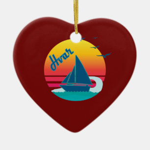 Retro Vintage Hvar Sunset, #Hvar Ceramic Tree Decoration