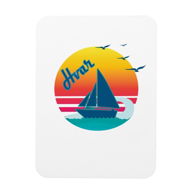 Retro Vintage Hvar Sunset, #Hvar Magnet (Vertical)