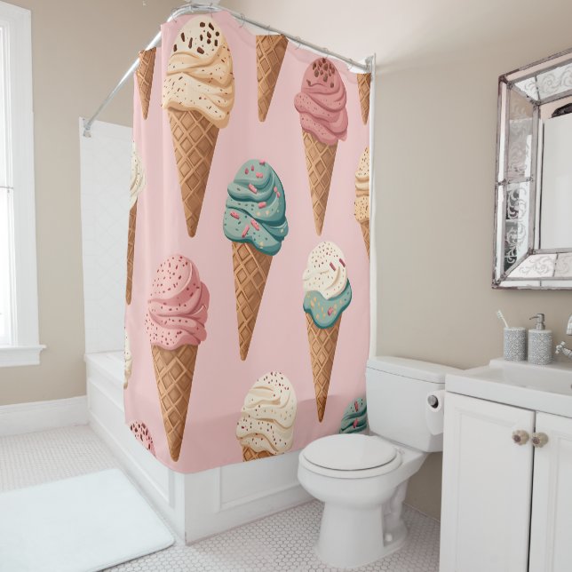 Retro Vintage Ice Cream Cone Pattern Shower Curtain (In Situ)