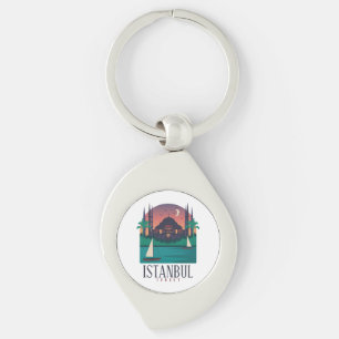 Retro Vintage Istanbul Turkey Skyline Hagia Sophia Key Ring