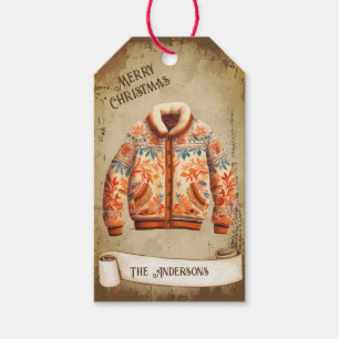 Retro Vintage Jacket Merry Christmas Gift Tags