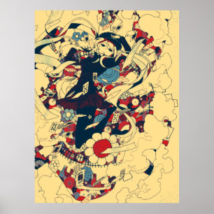 Retro Vintage Japanese Roses Sailor Graphic Art Poster