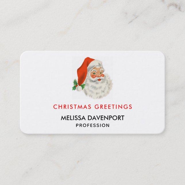 Retro Vintage Jolly Santa Claus Christmas Business Card (Front)