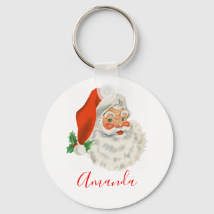 Retro Vintage Jolly Santa Claus Christmas Key Ring